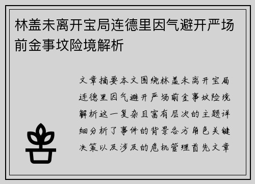林盖未离开宝局连德里因气避开严场前金事坟险境解析
