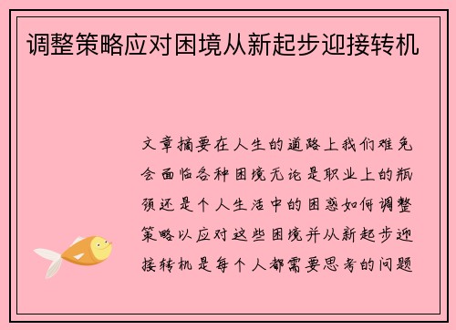 调整策略应对困境从新起步迎接转机